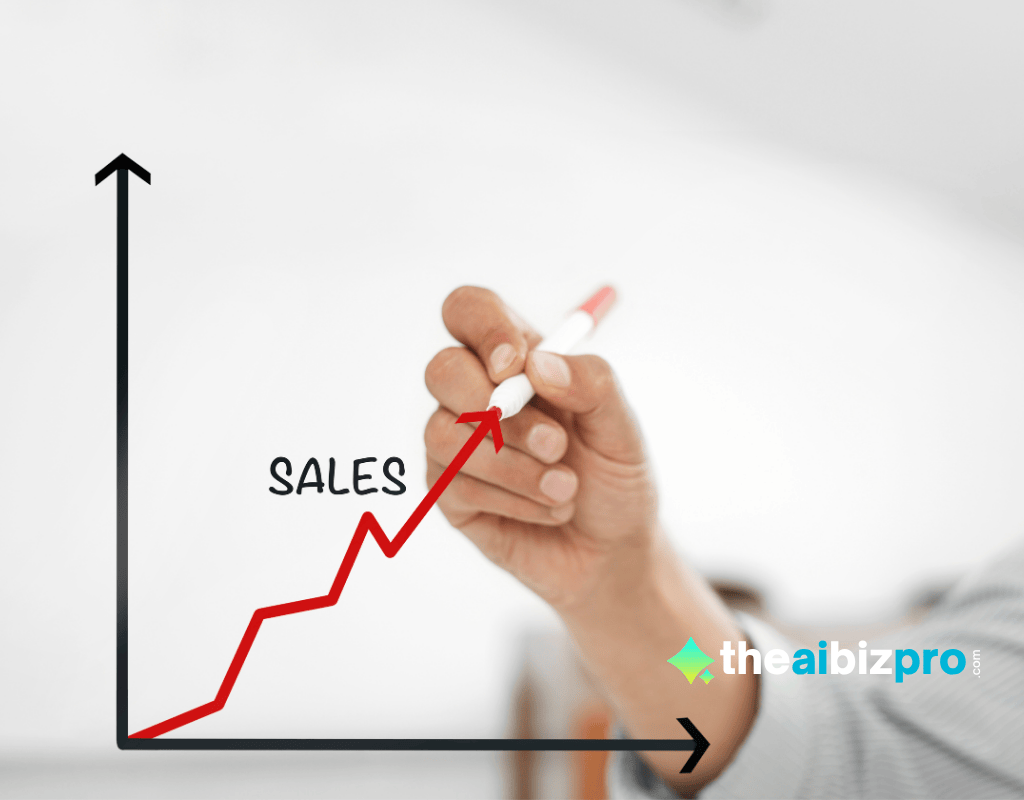  A hand draws a rising red "SALES" graph on a whiteboard, symbolizing the growth achieved through AI lead generation for small business.